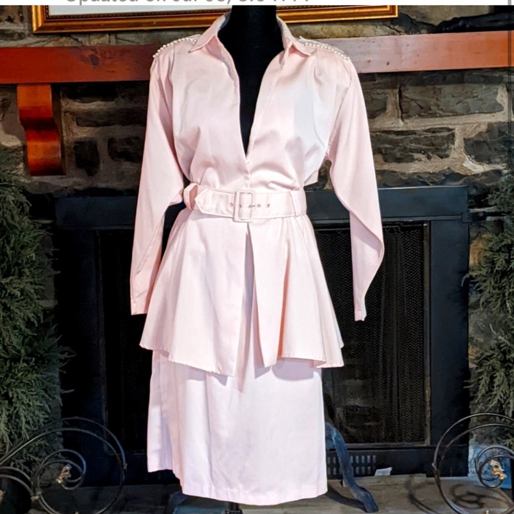 Pink Dolly Parton inspired 1980's peplum skirt set
